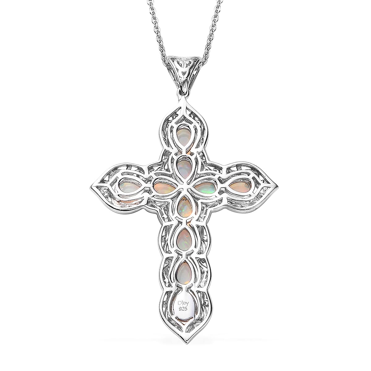 Ethiopian Welo Opal Cross Pendant Necklace 20 Inches in Platinum Over Sterling Silver 4.50 ctw