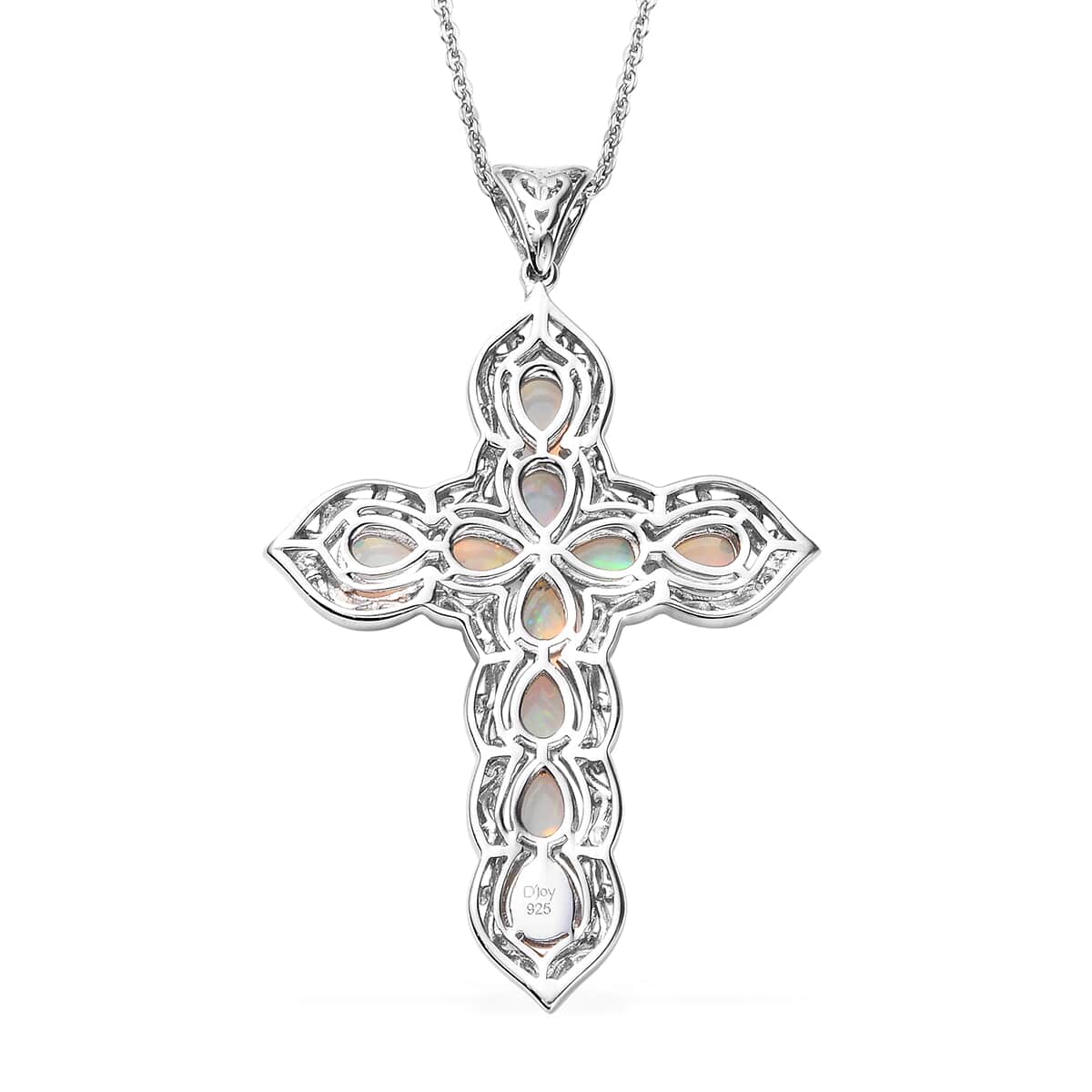 Ethiopian Welo Opal Cross Pendant Necklace 20 Inches in Platinum Over Sterling Silver 4.50 ctw image number 5