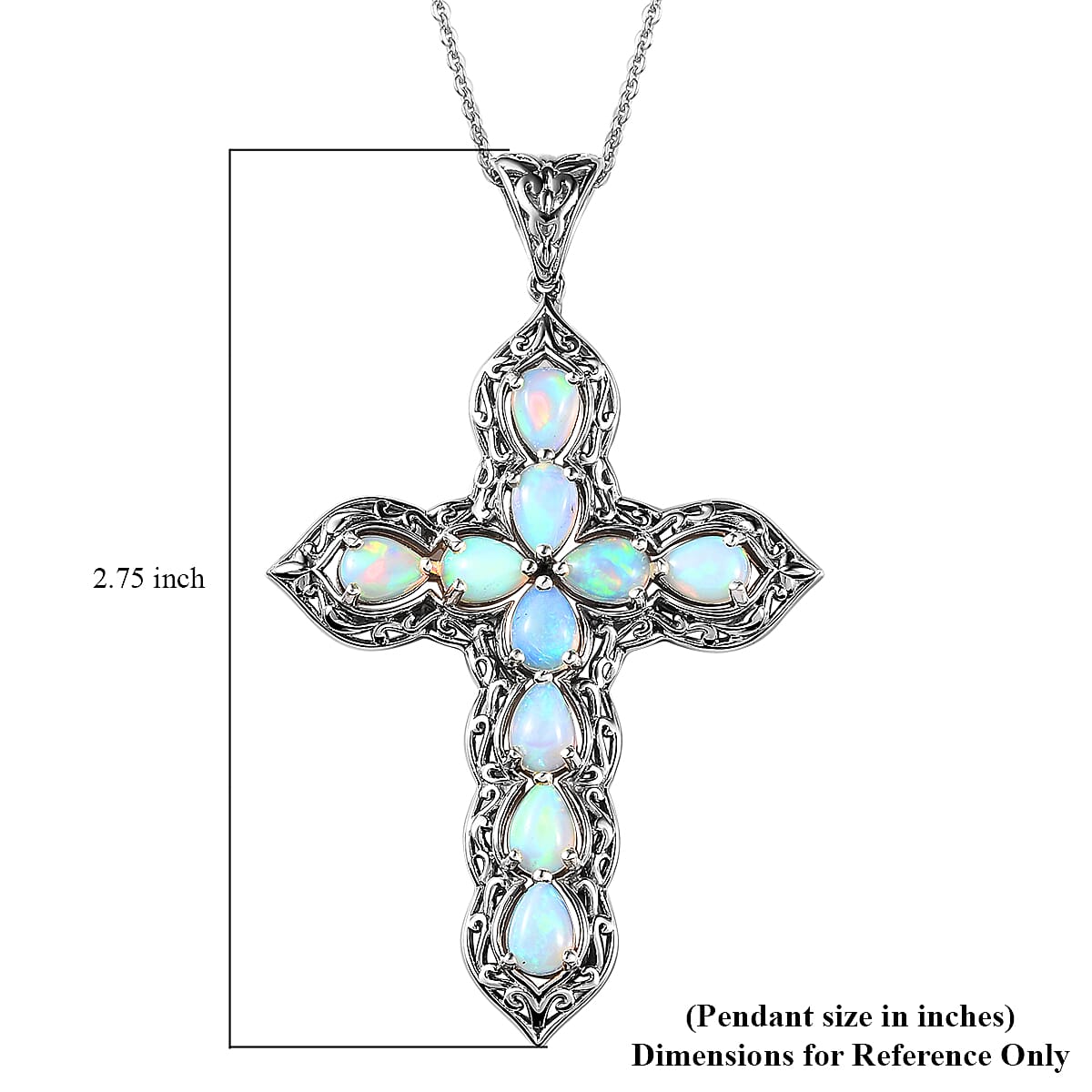 Ethiopian Welo Opal Cross Pendant Necklace 20 Inches in Platinum Over Sterling Silver 4.50 ctw