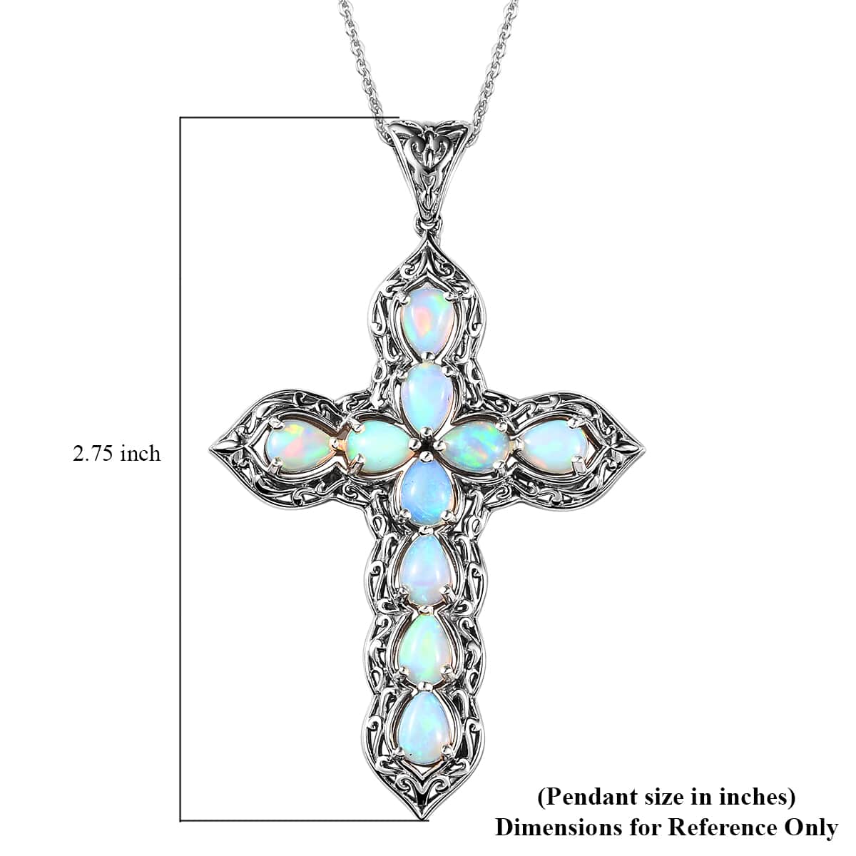 Ethiopian Welo Opal Cross Pendant Necklace 20 Inches in Platinum Over Sterling Silver 4.50 ctw image number 6