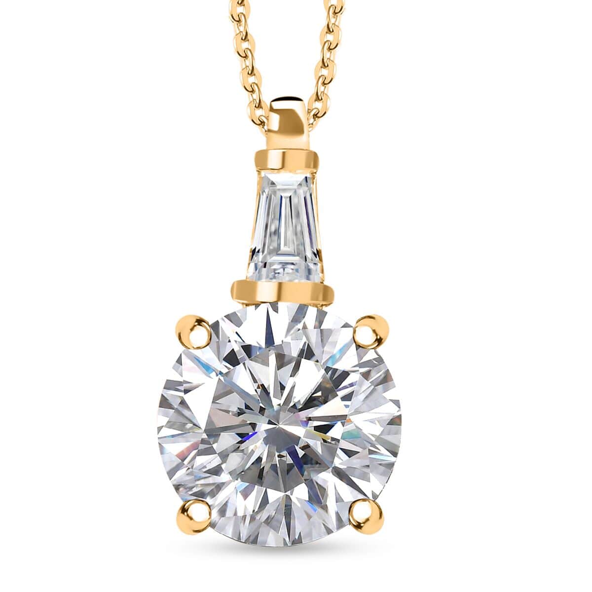 Moissanite Pendant Necklace 20 Inches in Vermeil Yellow Gold Over Sterling Silver 3.60 ctw image number 0