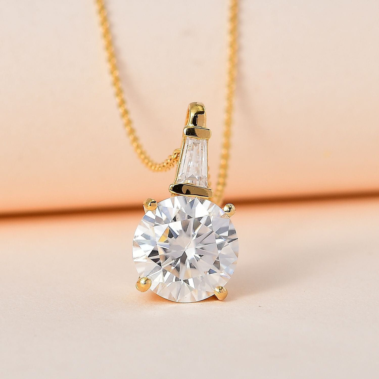 Moissanite Pendant Necklace 20 Inches in Vermeil Yellow Gold Over Sterling Silver 3.60 ctw