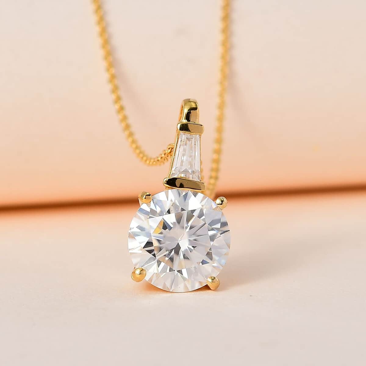 Moissanite Pendant Necklace 20 Inches in Vermeil Yellow Gold Over Sterling Silver 3.60 ctw image number 1