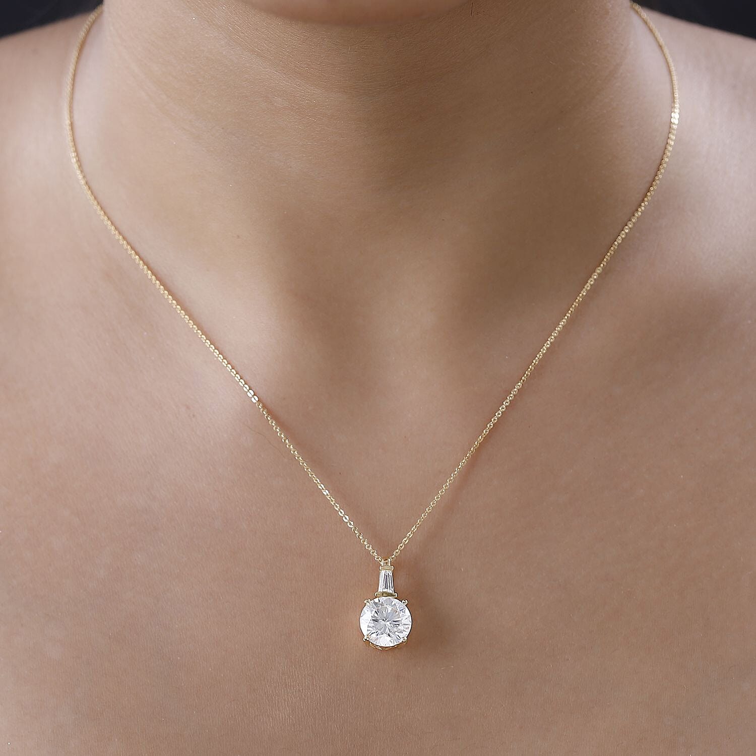 Moissanite Pendant Necklace 20 Inches in Vermeil Yellow Gold Over Sterling Silver 3.60 ctw