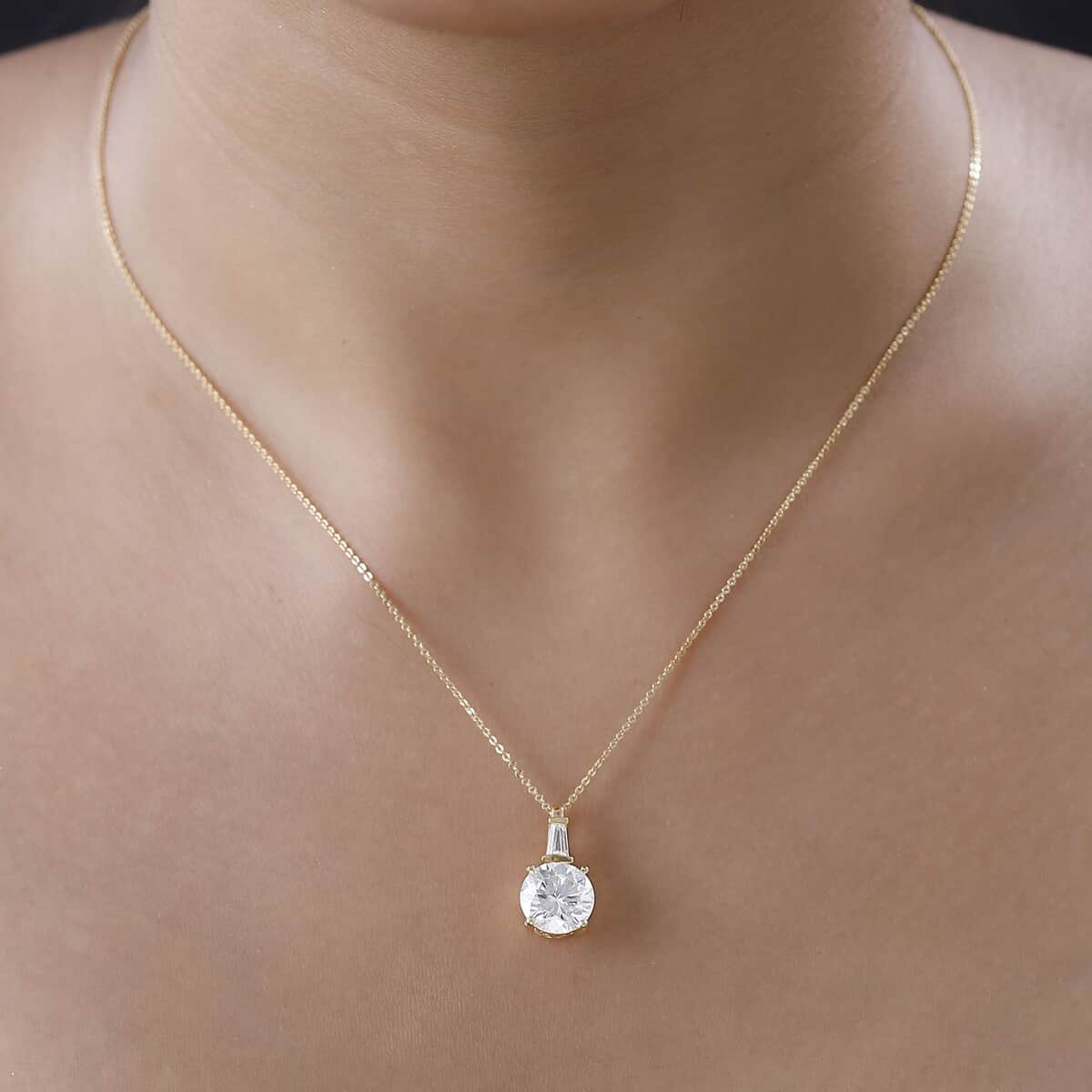 Moissanite Pendant Necklace 20 Inches in Vermeil Yellow Gold Over Sterling Silver 3.60 ctw image number 2