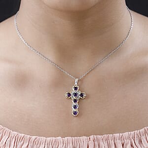 Karis African Amethyst 2.10 ctw Cross Pendant in 18K YG Plated and Platinum Bond with Stainless Steel Necklace 20 Inches