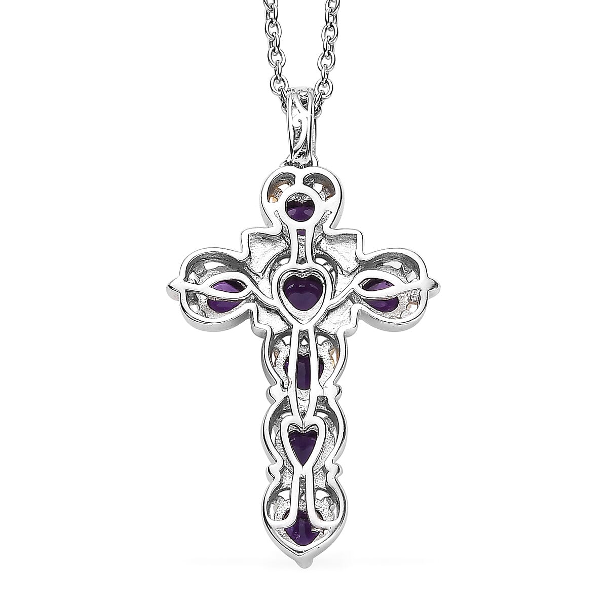 Karis African Amethyst 2.10 ctw Cross Pendant in 18K YG Plated and Platinum Bond with Stainless Steel Necklace 20 Inches
