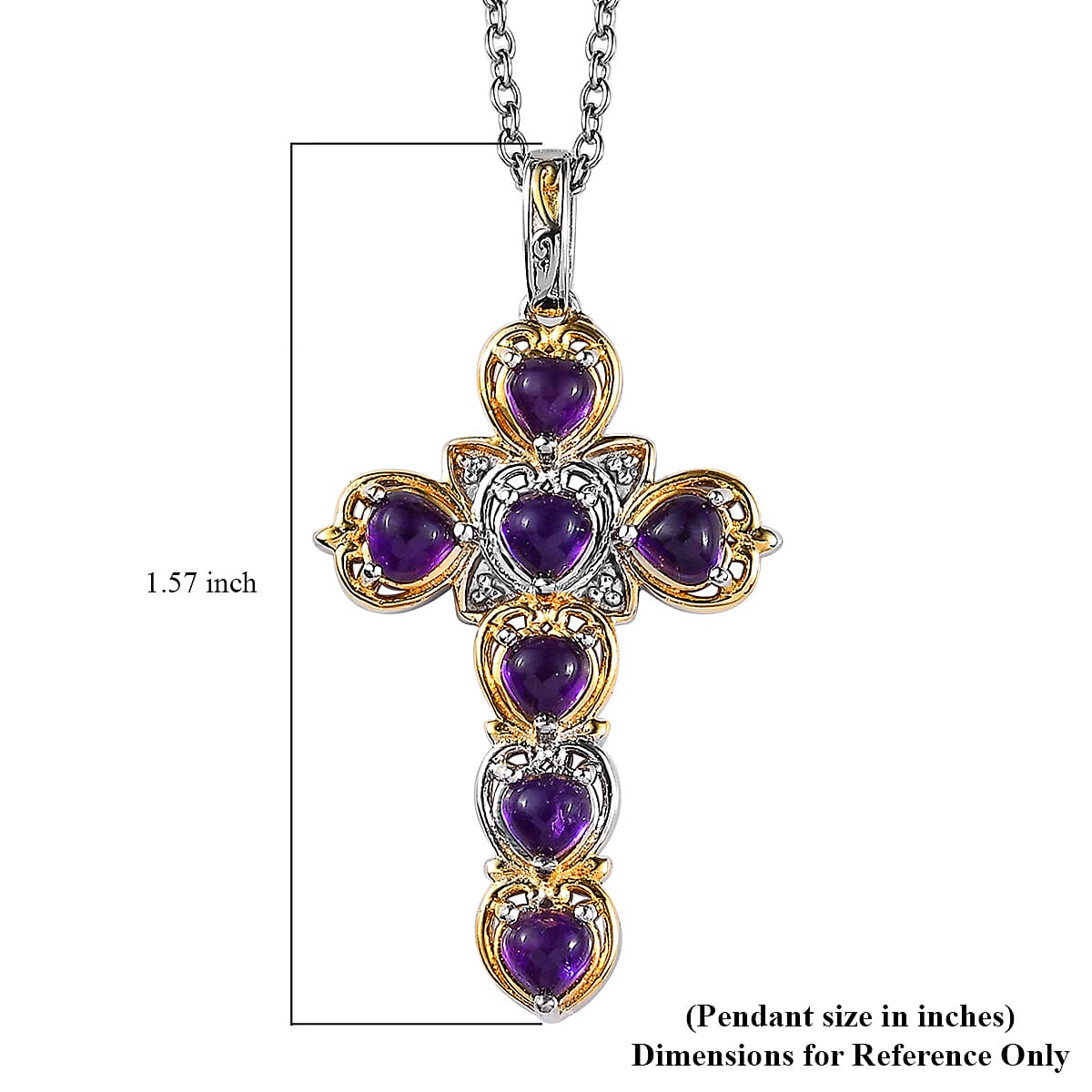 Karis African Amethyst 2.10 ctw Cross Pendant in 18K YG Plated and Platinum Bond with Stainless Steel Necklace 20 Inches
