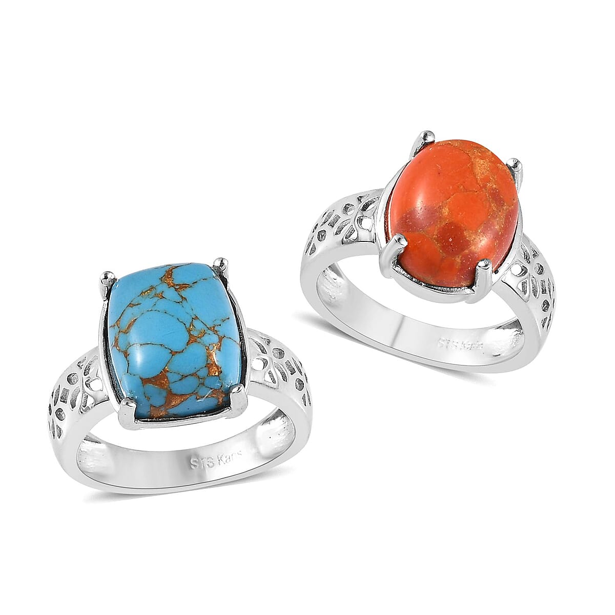 Karis Mojave Orange and Blue Turquoise Solitaire Set of 2 Ring in Platinum Bond (SIZE 5.0) 7.65 ctw image number 0