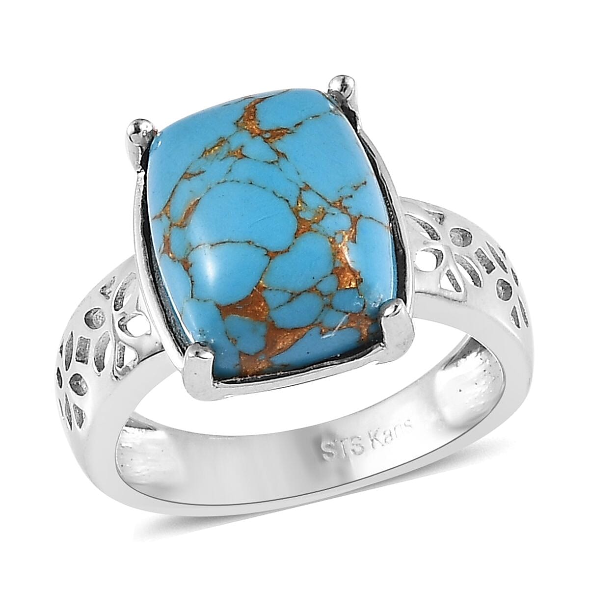 Karis Mojave Orange and Blue Turquoise Solitaire Set of 2 Ring in Platinum Bond (SIZE 7.0) 7.65 ctw image number 2
