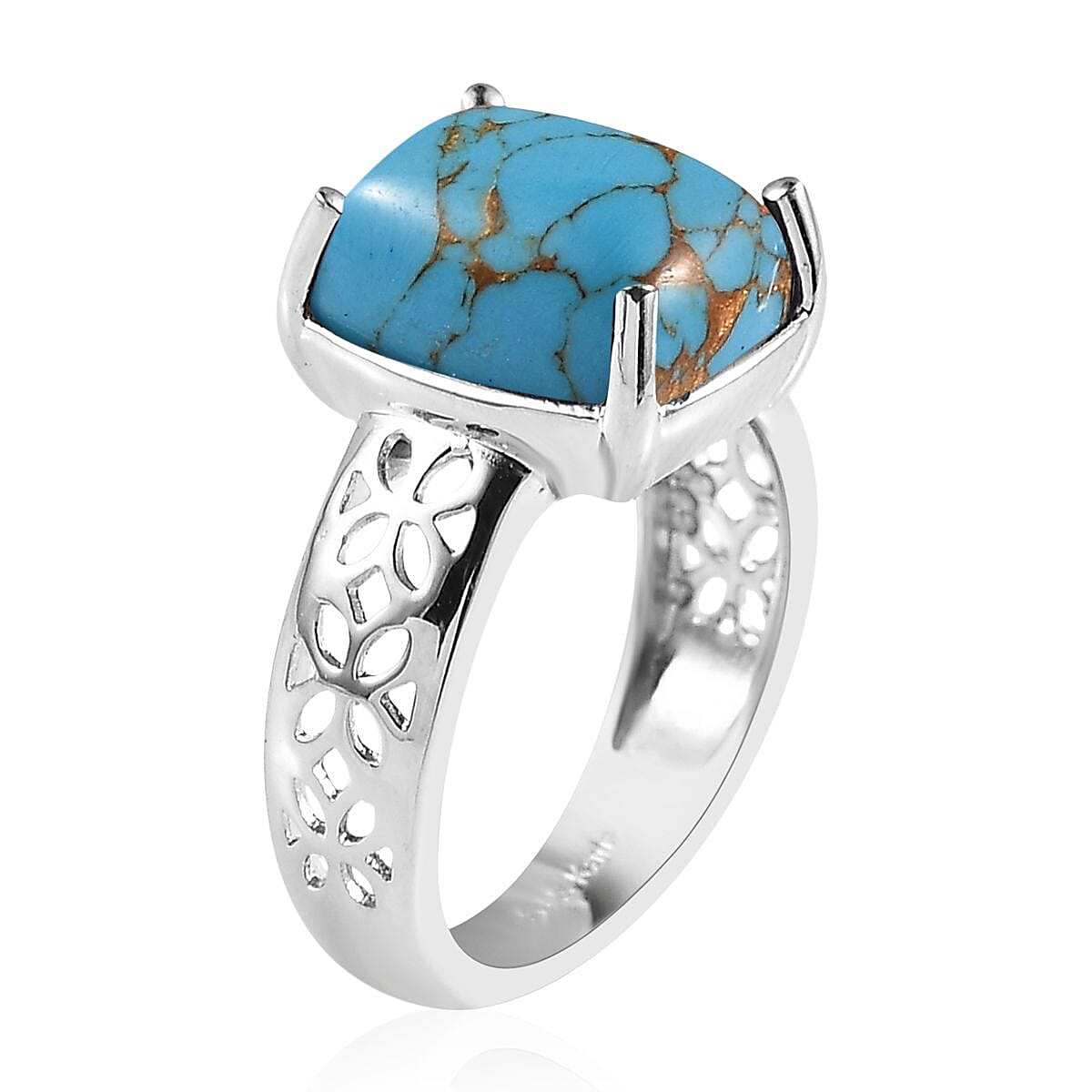 Karis Mojave Orange and Blue Turquoise Solitaire Set of 2 Ring in Platinum Bond (SIZE 7.0) 7.65 ctw image number 3