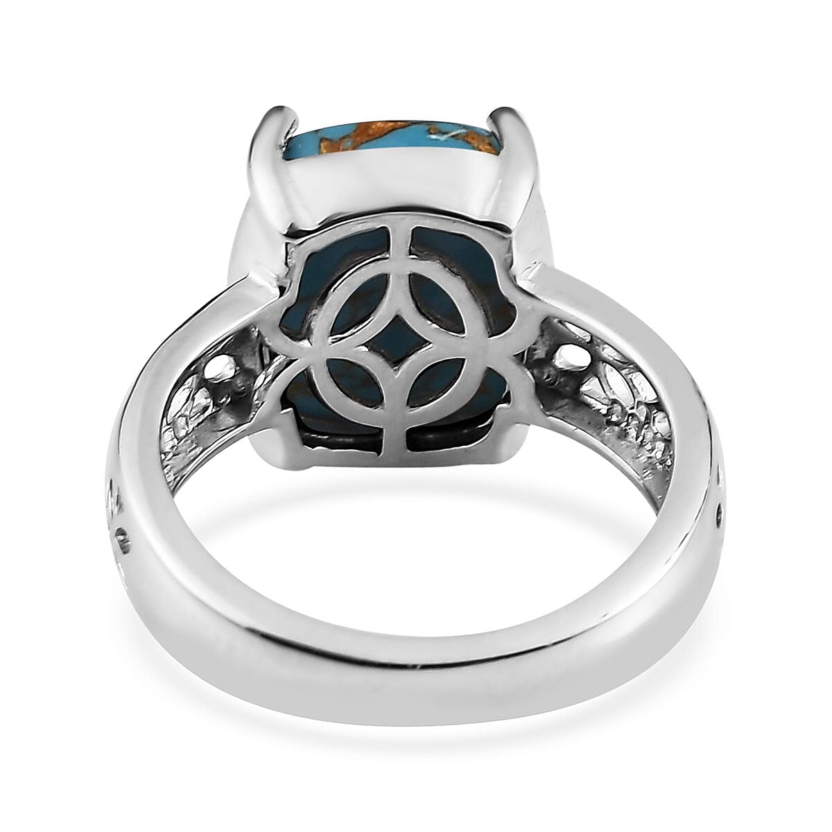 Karis Mojave Orange and Blue Turquoise Solitaire Set of 2 Ring in Platinum Bond (SIZE 7.0) 7.65 ctw image number 4