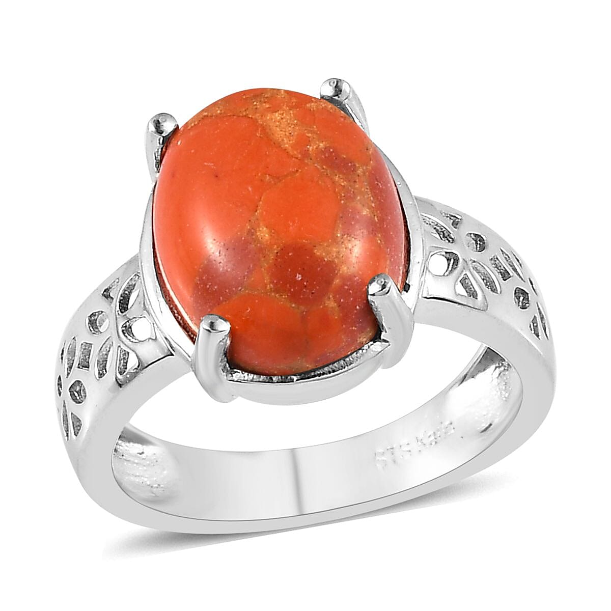 Karis Mojave Orange and Blue Turquoise Solitaire Set of 2 Ring in Platinum Bond (SIZE 7.0) 7.65 ctw image number 5