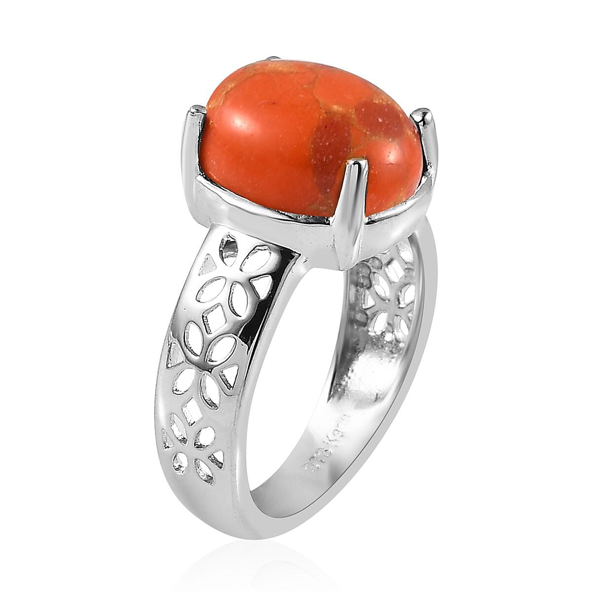 Karis Mojave Orange and Blue Turquoise Solitaire Set of 2 Ring in Platinum Bond (SIZE 7.0) 7.65 ctw image number 6