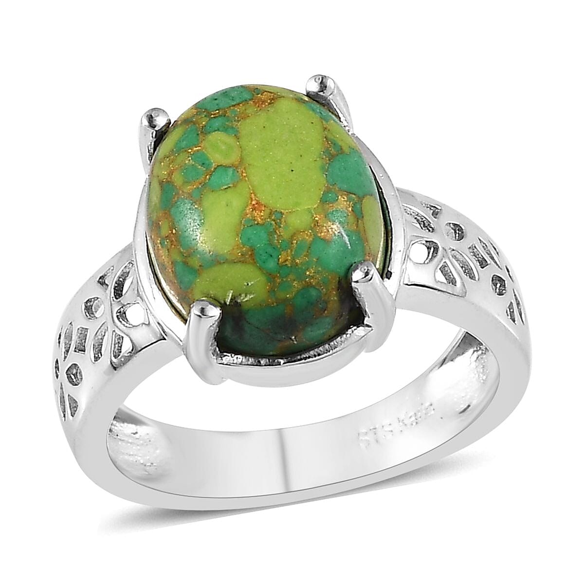 Karis Mojave Green and Purple Turquoise Solitaire Set of 2 Ring in Platinum Bond (SIZE 6.0) 7.60 ctw image number 2