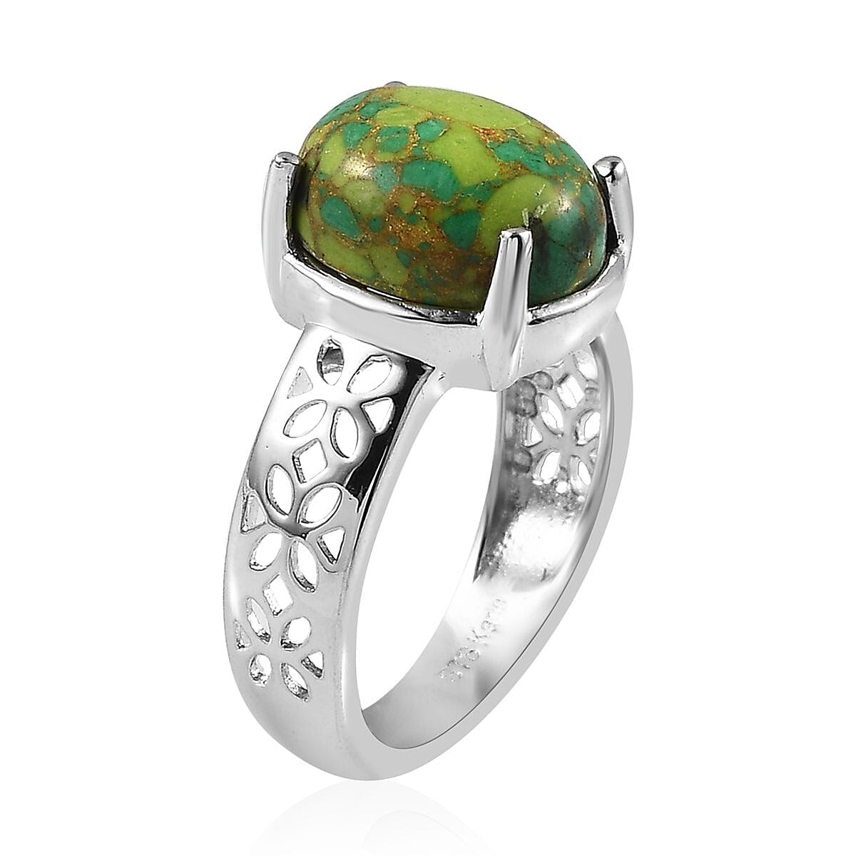 Karis Mojave Green and Purple Turquoise Solitaire Set of 2 Ring in Platinum Bond (SIZE 6.0) 7.60 ctw image number 3