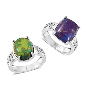 Karis Mojave Green and Purple Turquoise Solitaire Set of 2 Ring in Platinum Bond (SIZE 7.0) 7.60 ctw