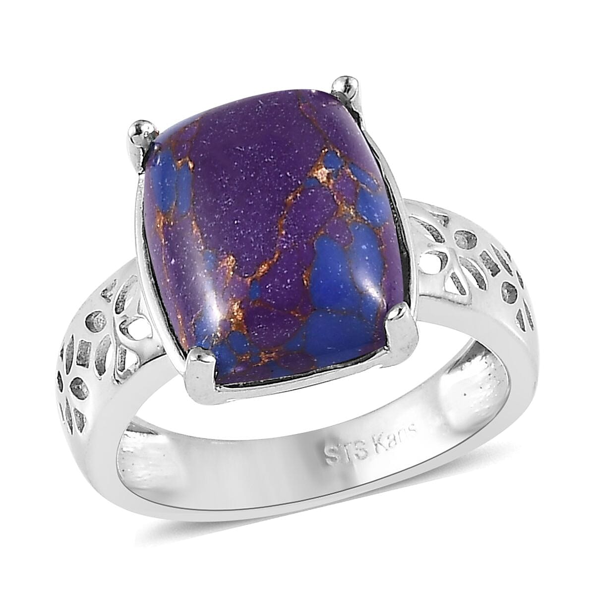 Karis Mojave Green and Purple Turquoise Solitaire Set of 2 Ring in Platinum Bond (SIZE 7.0) 7.60 ctw image number 5
