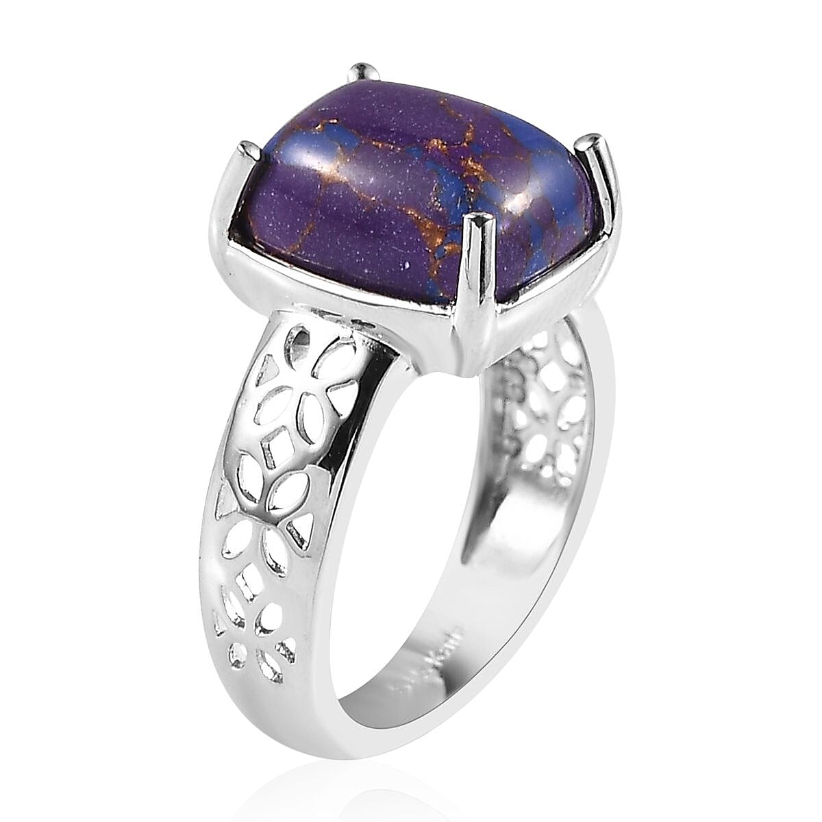 Karis Mojave Green and Purple Turquoise Solitaire Set of 2 Ring in Platinum Bond (SIZE 7.0) 7.60 ctw image number 6