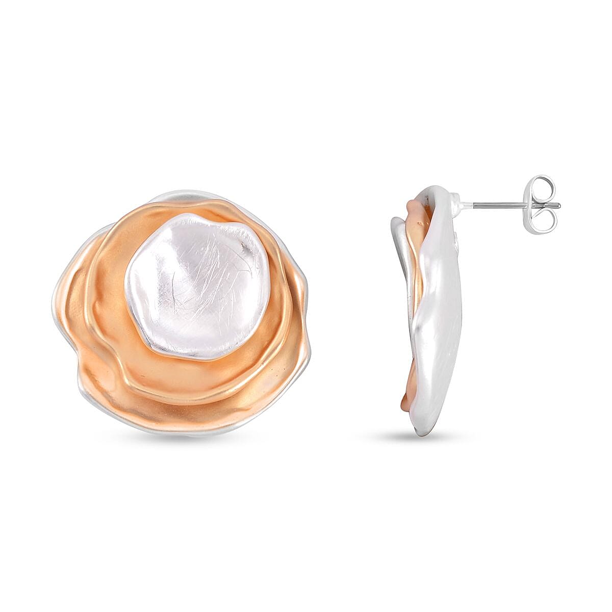 Set of 2 Freshwater Pearl, White Zirocn Earrings and Necklace (18-20 Inches) in Twotone image number 6