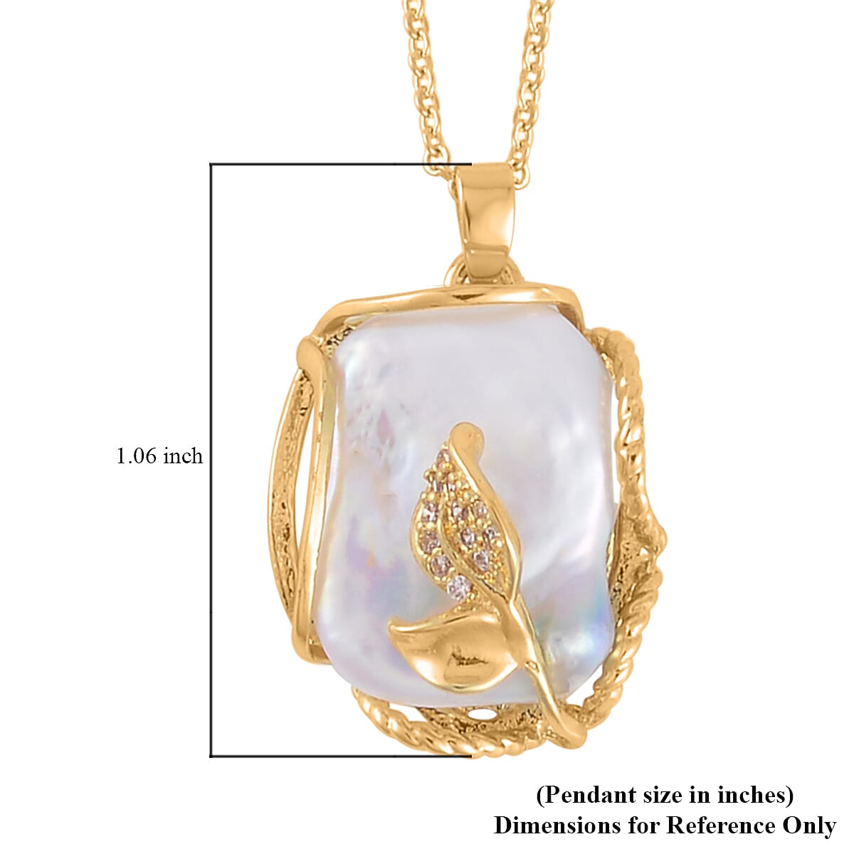 White Freshwater Pearl and Simulated Diamond 13-18mm Pendant Necklace 20 Inches in Goldtone 0.20 ctw