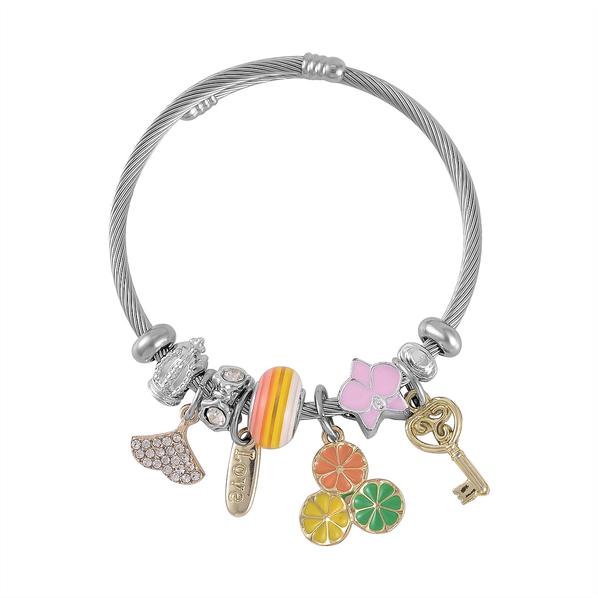 Resin, Austrian Crystal and Enameled Set of 2 Bracelet (6.50-7.00In) in Silvertone image number 2