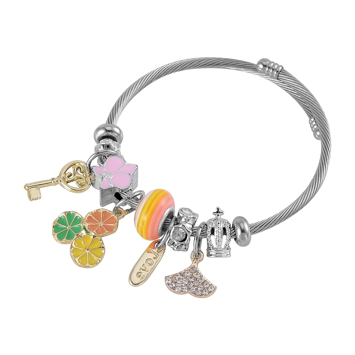 Resin, Austrian Crystal and Enameled Set of 2 Bracelet (6.50-7.00In) in Silvertone image number 3