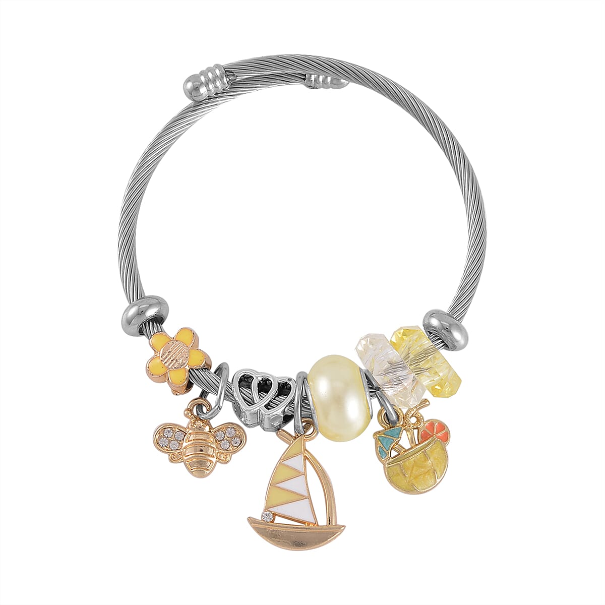 Resin, Austrian Crystal and Enameled Set of 2 Bracelet (6.50-7.00In) in Silvertone image number 5