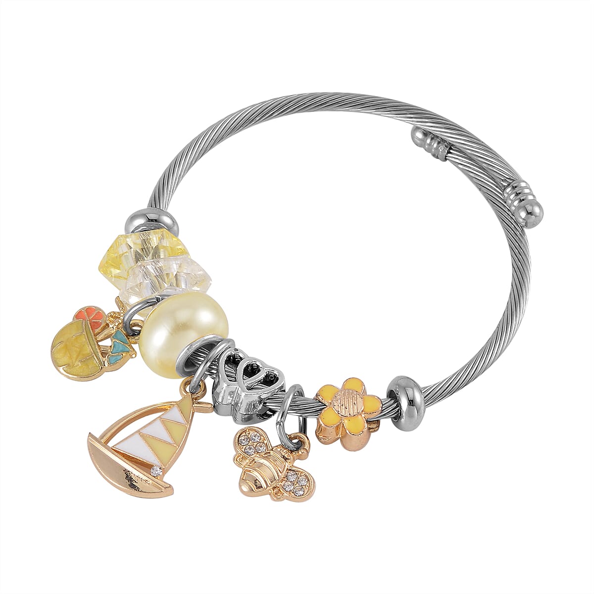 Resin, Austrian Crystal and Enameled Set of 2 Bracelet (6.50-7.00In) in Silvertone image number 6