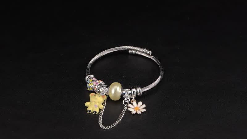 Set of 2 Resin, Mystic White Austrian Crystal, Simulated Pearl Charm Bracelet in Silvertone & Goldtone (6.5-7.0In)