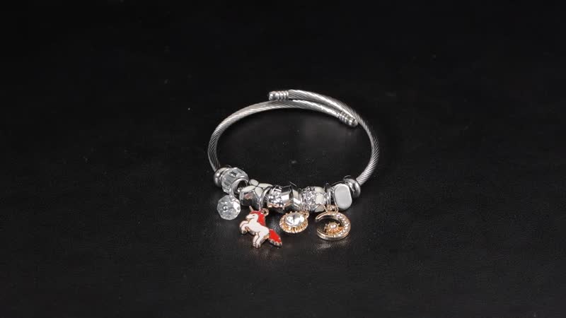 Set of 2 Resin, Pink Glass, Pink and White Austrian Crystal Charm Bracelet in Silvertone & Goldtone (6.5-7.0In)
