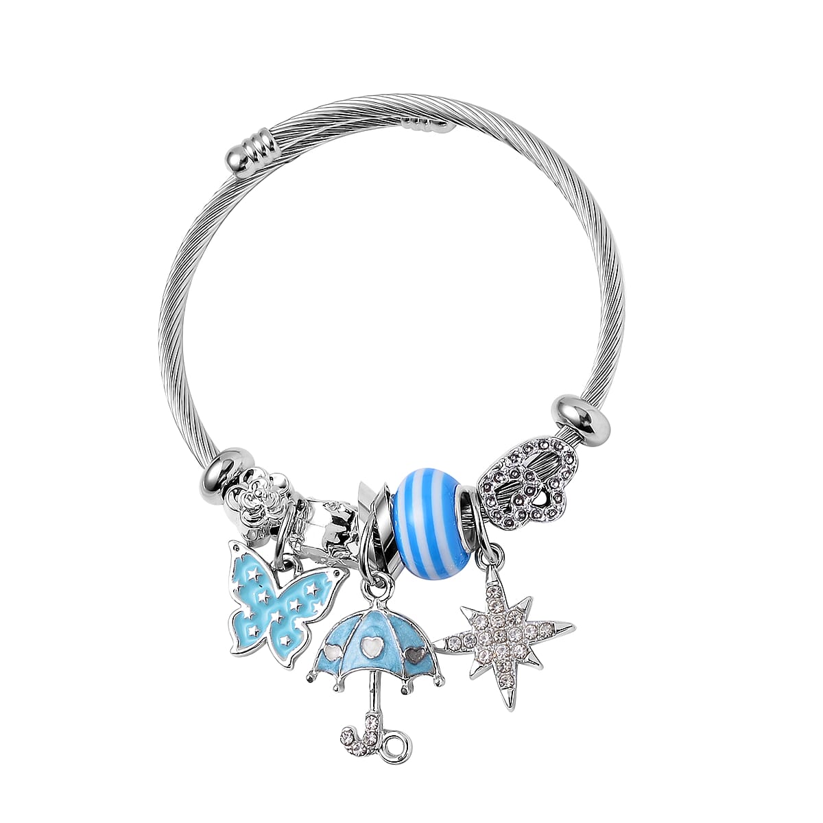 Set of 2 Resin, White and Mystic Austrian Crystal, Enameled Charm Bracelet in Silvertone & Goldtone (6.5-7.0In) image number 4