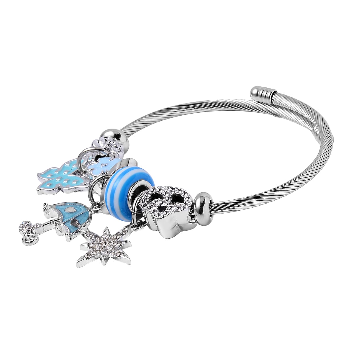 Set of 2 Resin, White and Mystic Austrian Crystal, Enameled Charm Bracelet in Silvertone & Goldtone (6.5-7.0In) image number 5