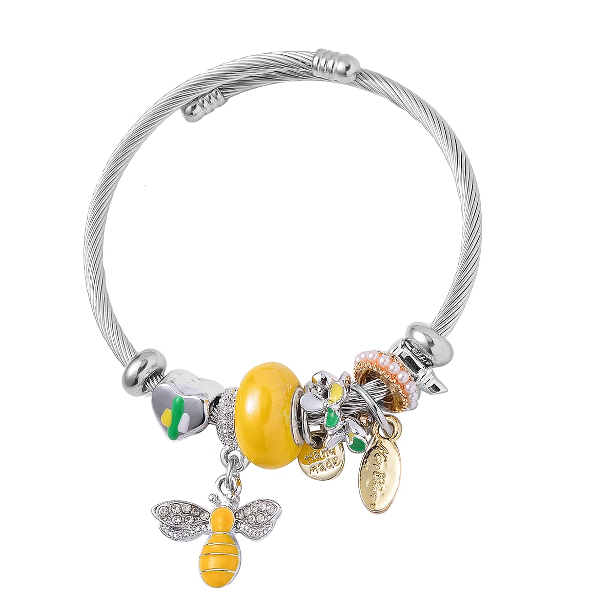 Set of 2 Ceramic, Multi Gemstone, Enameled Charm Bracelet in Silvertone & Goldtone (6.5-7.0In) image number 2