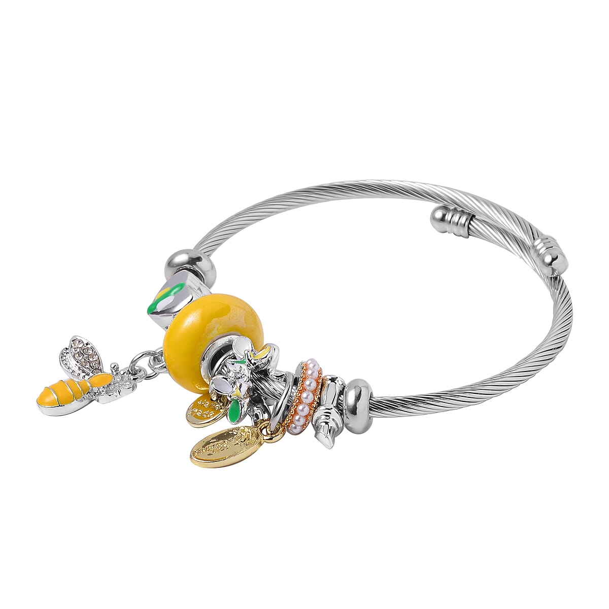 Set of 2 Ceramic, Multi Gemstone, Enameled Charm Bracelet in Silvertone & Goldtone (6.5-7.0In) image number 3