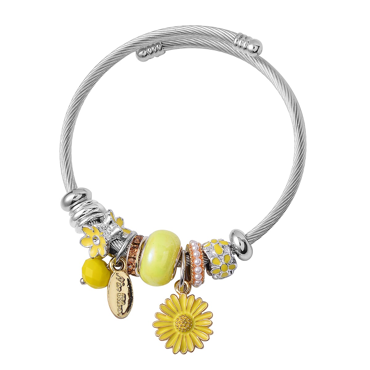 Set of 2 Ceramic, Multi Gemstone, Enameled Charm Bracelet in Silvertone & Goldtone (6.5-7.0In) image number 4