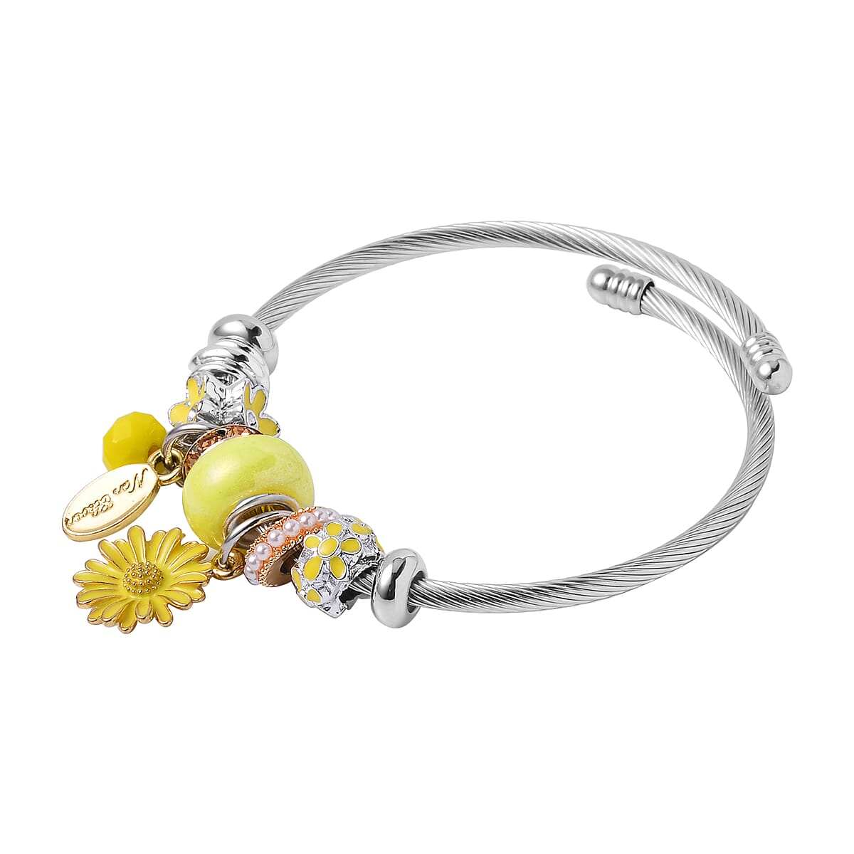 Set of 2 Ceramic, Multi Gemstone, Enameled Charm Bracelet in Silvertone & Goldtone (6.5-7.0In) image number 5