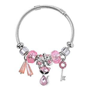 Set of 2 Resin, Multi Gemstone Enameled Charm Bracelet in Silvertone & Goldtone (6.5-7.0In)