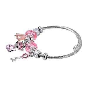 Set of 2 Resin, Multi Gemstone Enameled Charm Bracelet in Silvertone & Goldtone (6.5-7.0In)