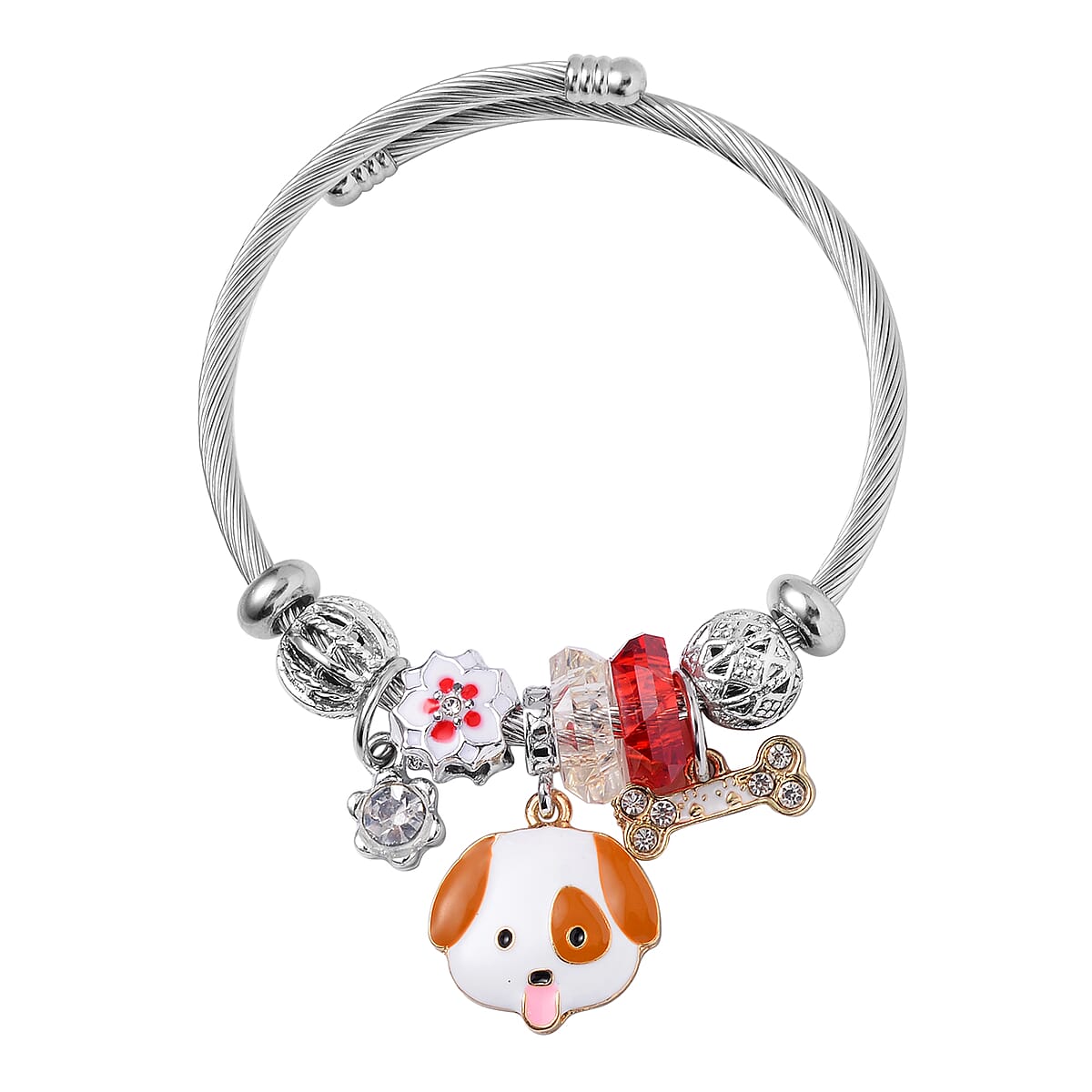 Set of 2 Resin, Multi Gemstone Enameled Charm Bracelet in Silvertone & Goldtone (6.5-7.0In) image number 4