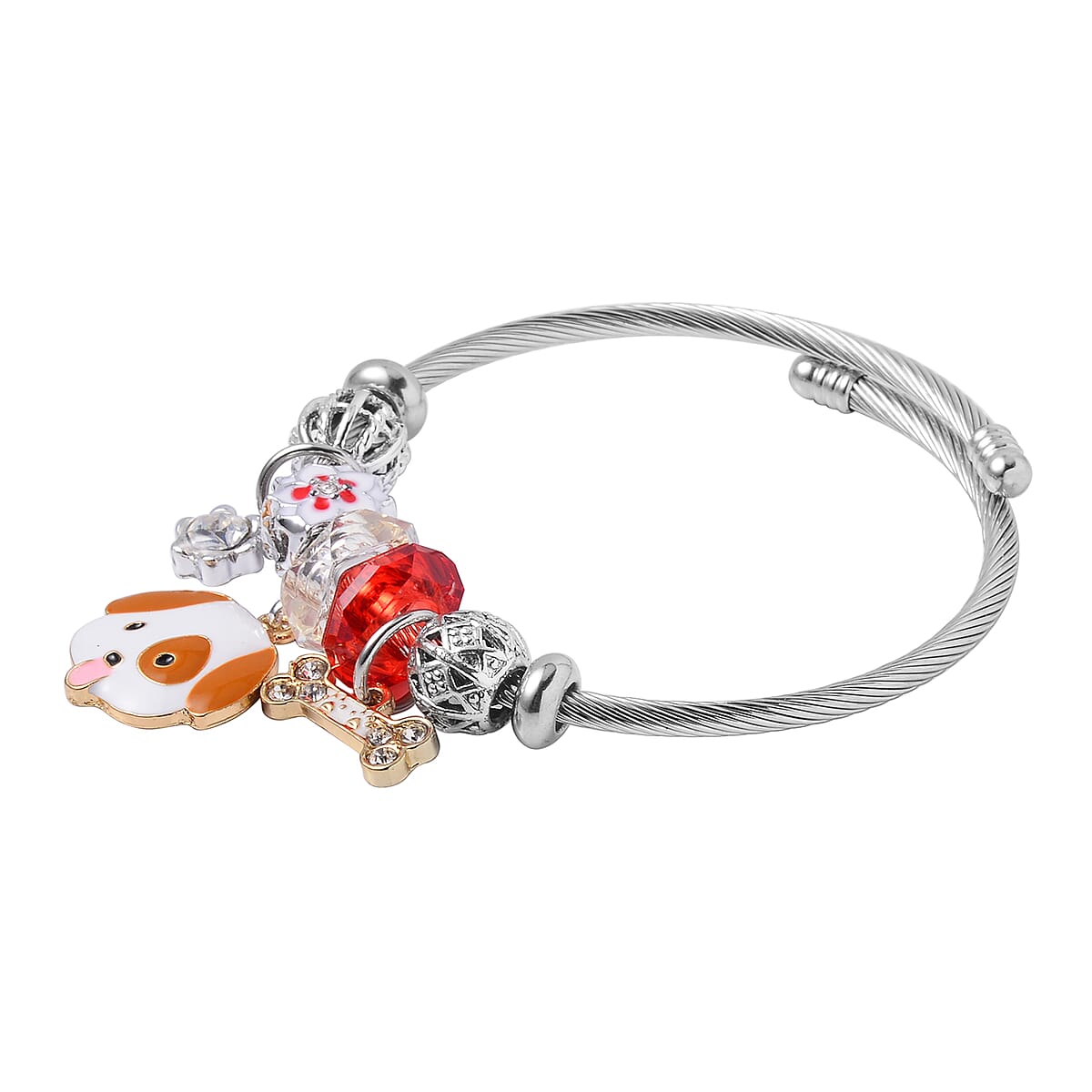 Set of 2 Resin, Multi Gemstone Enameled Charm Bracelet in Silvertone & Goldtone (6.5-7.0In) image number 5