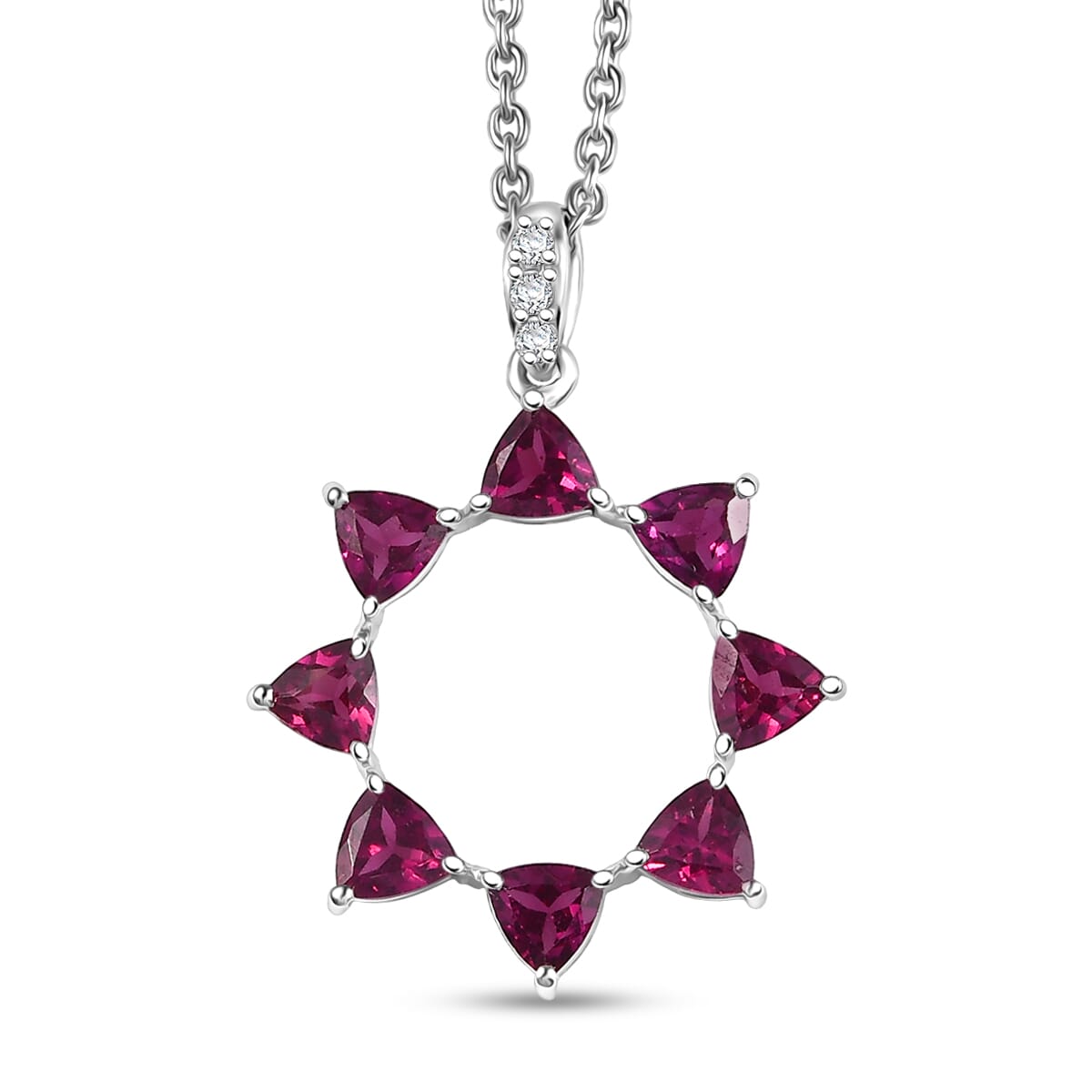 Orissa Rhodolite Garnet and Simulated Diamond 1.80 ctw Pendant Necklace in Rhodium Over Sterling Silver 20 Inches image number 0