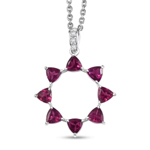 Orissa Rhodolite Garnet and Simulated Diamond 1.80 ctw Pendant Necklace in Rhodium Over Sterling Silver 20 Inches