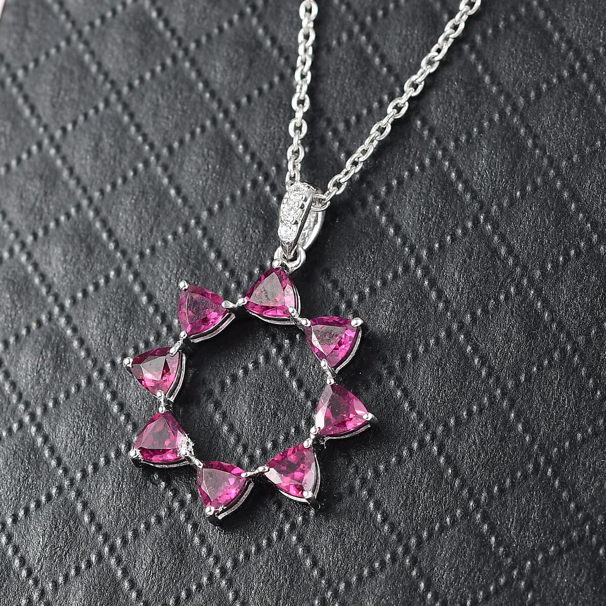 Orissa Rhodolite Garnet and Simulated Diamond 1.80 ctw Pendant Necklace in Rhodium Over Sterling Silver 20 Inches image number 1