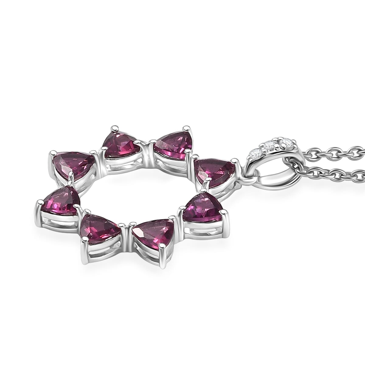Orissa Rhodolite Garnet and Simulated Diamond 1.80 ctw Pendant Necklace in Rhodium Over Sterling Silver 20 Inches image number 3