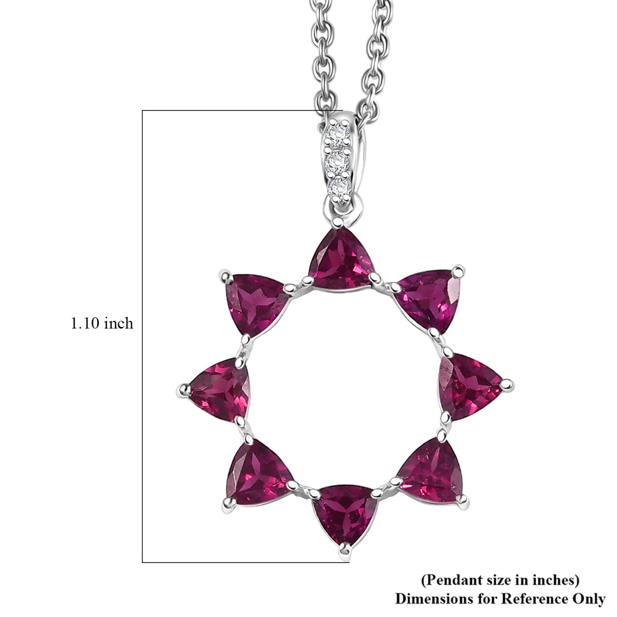 Orissa Rhodolite Garnet and Simulated Diamond 1.80 ctw Pendant Necklace in Rhodium Over Sterling Silver 20 Inches image number 6