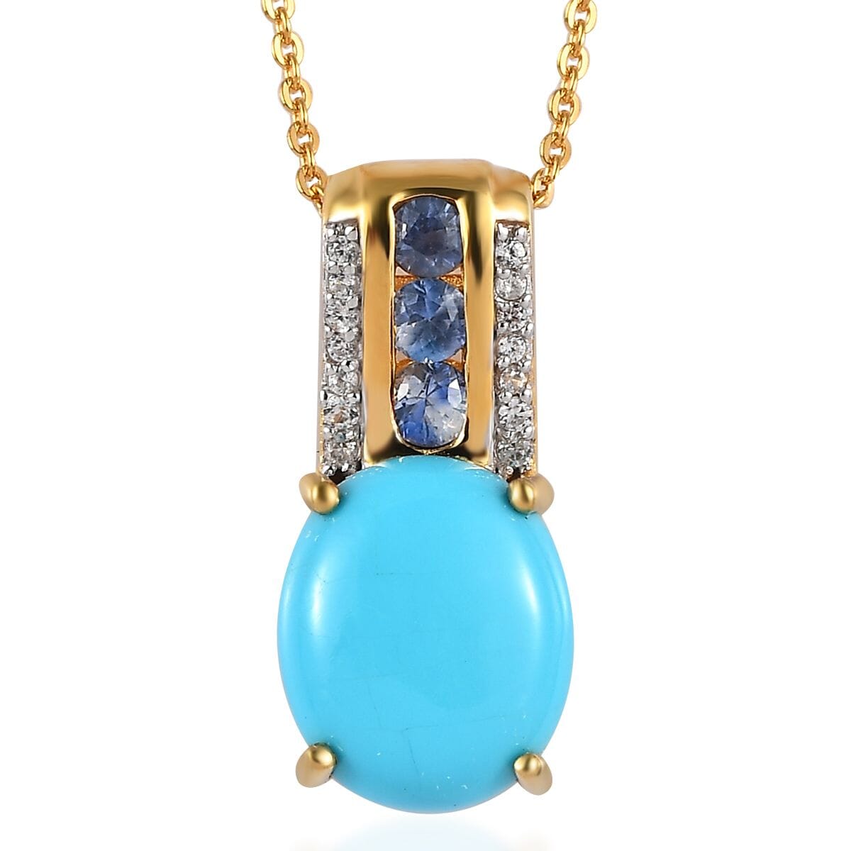Premium Sleeping Beauty Turquoise and Multi Gemstone Pendant Necklace 20 Inches in Vermeil Yellow Gold Sterling Silver 3.80 ctw image number 0