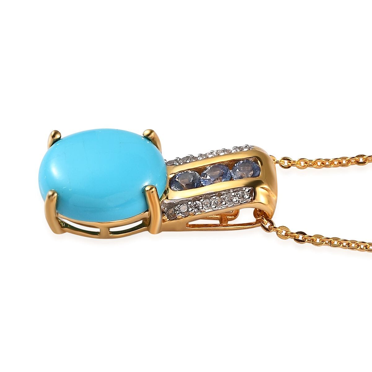 Premium Sleeping Beauty Turquoise and Multi Gemstone Pendant Necklace 20 Inches in Vermeil Yellow Gold Sterling Silver 3.80 ctw image number 3