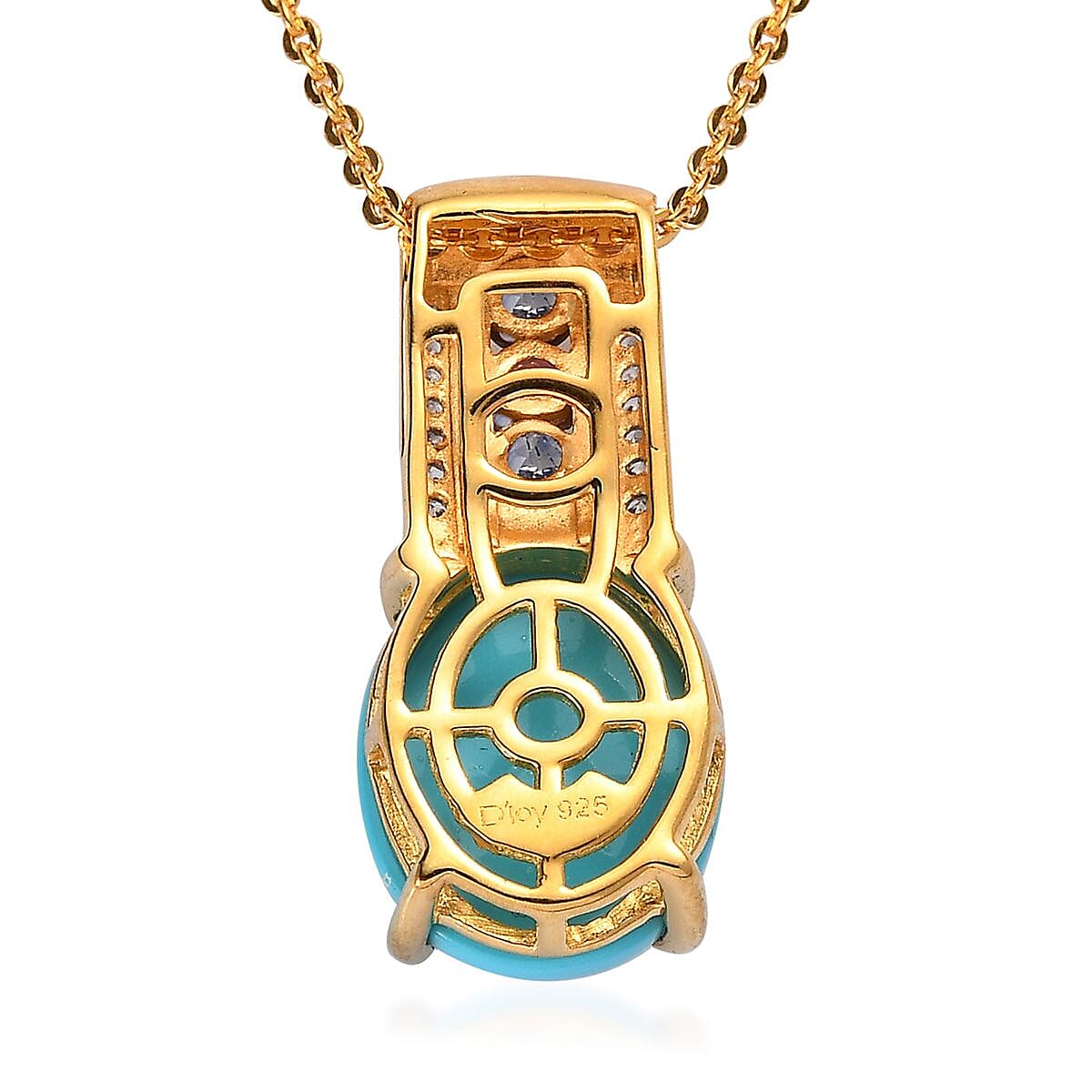 Premium Sleeping Beauty Turquoise and Multi Gemstone Pendant Necklace 20 Inches in Vermeil Yellow Gold Sterling Silver 3.80 ctw