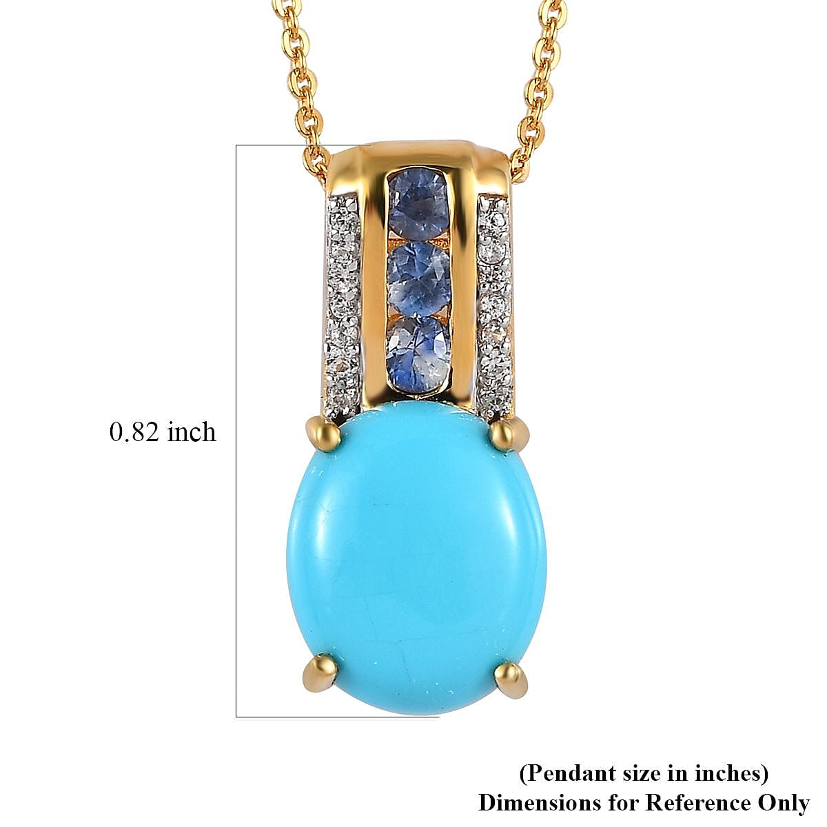 Premium Sleeping Beauty Turquoise and Multi Gemstone Pendant Necklace 20 Inches in Vermeil Yellow Gold Sterling Silver 3.80 ctw